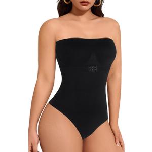 Strapless Tummy Control Shapewear Bodysuit for Women- Seamless Snatched Waist Thong Body Shaper Postpartum Slimming, Small