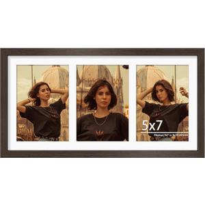 DUENPY 8x16 Collage Picture Frame,5x7 Collage Picture Frame Displays Three 5x7 inch Photos, or 8x16 (Without Mat) for  Horizontal Wall Mounting Display and Vertical, Walnut.