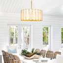 Wellmet 24" Coastal Chandelier with Capiz Shell, Gold Drum Lighting Fixture, Large