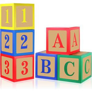 Zhanmai 6 Pcs ABC and 123 Balloon Boxes - Back to School Party Decorations ABC Alphabet Blocks Props Boxes Cartoon Story Decorations for School Graduation Birthday Baby Shower
