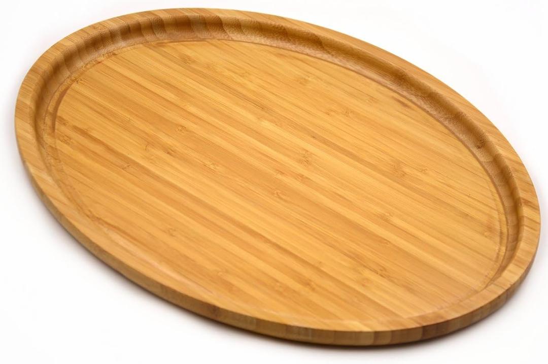 Bamber Large Size Bamboo Serving Tray, Oval, 15.5 x 11.8 x 0.8 Inches