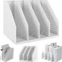 Lemical Magazine Holder 4 Vertical Compartments Collapsible Magazine File Holder Space Saving Rack Home Kitchen Desk Organizer No Need Assemble Gray