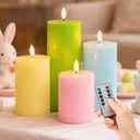 LUSHARBOR Flameless Easter Candles, 4 Pack Pastel Battery Operated Candles with Remote, Real Wax Electronic LED Fake Candles Easter Table Centerpiece Party
