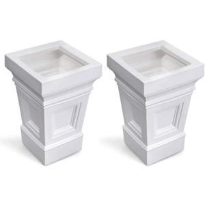 Step2 Atherton Square Planter, Large Planters for Outdoor Plants, Gardening and Flower Pot for Patio or Porch, Efficient Drainage, Durable Plastic, White, 2-Pack