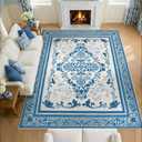 SOULFUL Medium Pile 8x10 Rugs for Living Room - Soft Foot Feel Large Area Rug - Blue Boho Floral - Washable Non-Slip - Perfect for Bedroom Kids Room Under Dining Table Office