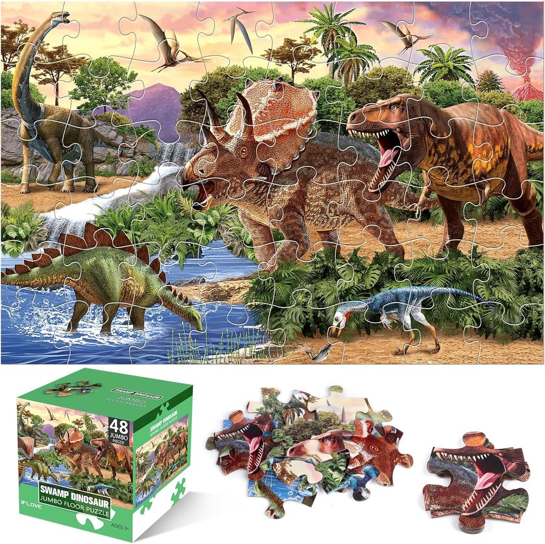 Jumbo Floor Puzzle for Kids,48 Piece Dinosaur Large Jigsaw Puzzles for Toddlers Ages 3-5,Children Learning Preschool Educational Dinosaur Toys, Christmas Birthday Easter Gifts for Boys Girls Ages 4-8