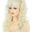 80s Long Blonde Curly Wig - Perfect for Womens 60s 70s Disco Party or Halloween Costume - Long Blond Wavy Wigs with Bangs for Women Drag Queens Cosplay (Blonde)