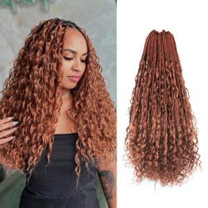 Boho Crochet Braids Human Hair 18 Inch Goddess Box Braids Crochet Hair for Black Women Human Hair Curls Pre looped Synthetic Boho Box Braid Crochet Hair Extensions(Ginger, 77Strands)