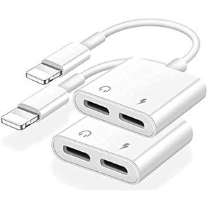 [Apple MFi Certified] 2PACK iPhone Lightning to 2 Lightning Adapter, Dual Lightning AUX + Charger Adapter Dongle Cable Splitter Compatible for iPhone 12/11/SE/X/XR/XS/8/7/6 Support Call + Charging