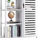 HITNET Bathoom Storage Cabinet, Bamboo Floor Cabinet with Single Door and 3 Open Shelves, Freestanding Space Saving Cupboard for Living Room, Kitchen, Entryway, White