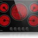 30 Inch Built-in Electric Cooktop with Expandable Triple Ring Burners, 5 Burner 9000W Ceramic Stove Top - Easy Knob Controls & Residual Heat Indicator (220-240V Hardwired)