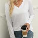 Soft Long Sleeve Shirts for Women, V Neck Lightweight Long Sleeve Tops for Women Loose Fit Basic Tunic Shirts Trendy (White, L)