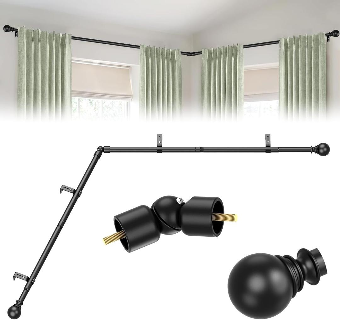 Corner Curtain Rod for Windows 32 to 158 Inches,1 Inch L-shaped Curved Heavy Duty Corner Window Curtain Rods, Adjustable Renter Friendly Drapery Rods for Bedroom Living Room (33-76"(2 sided))