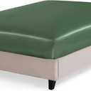 P Pothuiny Satin Fitted Sheet Queen Size, 1 Single Fitted Sheet Only, Extra Soft Deep Pocket Bottom Bed Sheets Mattress Cover Fits 12" to 16", Wrinkle Free, Fully Elasticized (Woodland Green)