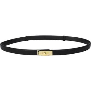 Women's Skinny Leather Belt With Adjustable Gold Alloy Turn-lock Rhinestone Buckle For Dresses, Jeans (Black)