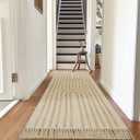 LEEVAN Washable Hallway Runner Rug 2.6'x8', Boho Rainbow Rug Runner, Hand-Woven Entryway Rug with Tassels, Farmhouse Bathroom Rug, Cotton Tufted Rugs for Bedroom, Long Carpet Sink Foyer(Tan)
