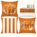 Ohok Pillow Covers 18x18 Set of 4 Throw Pillow Covers Decorative Pillow Covers for Farmhouse Home Decor Sofa Couch Chair Bed Bedroom Living Room (Pumpkin Orange Stripes)