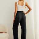 IWOLLENCE Women's Wide Leg Pants with Pockets High Waist Adjustable Knot Loose Casual Trousers Business Work Casual Pants (Black)