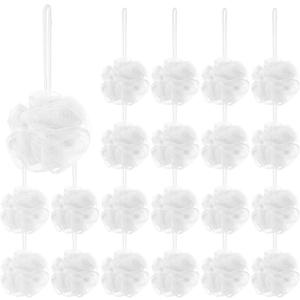 Shellwei 24 Pcs 3 Inch Mini Loofah Travel Size Bulk Shower Sponge Pouf Mesh for Women Kids Men Exfoliating Body Scrubber Baby Shower Favor(White)