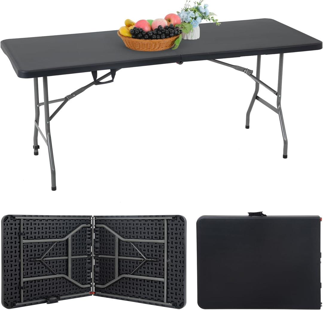 FDW Folding Half Portable Foldable Table for Parties Backyard Events   (Black, 6 FT)
