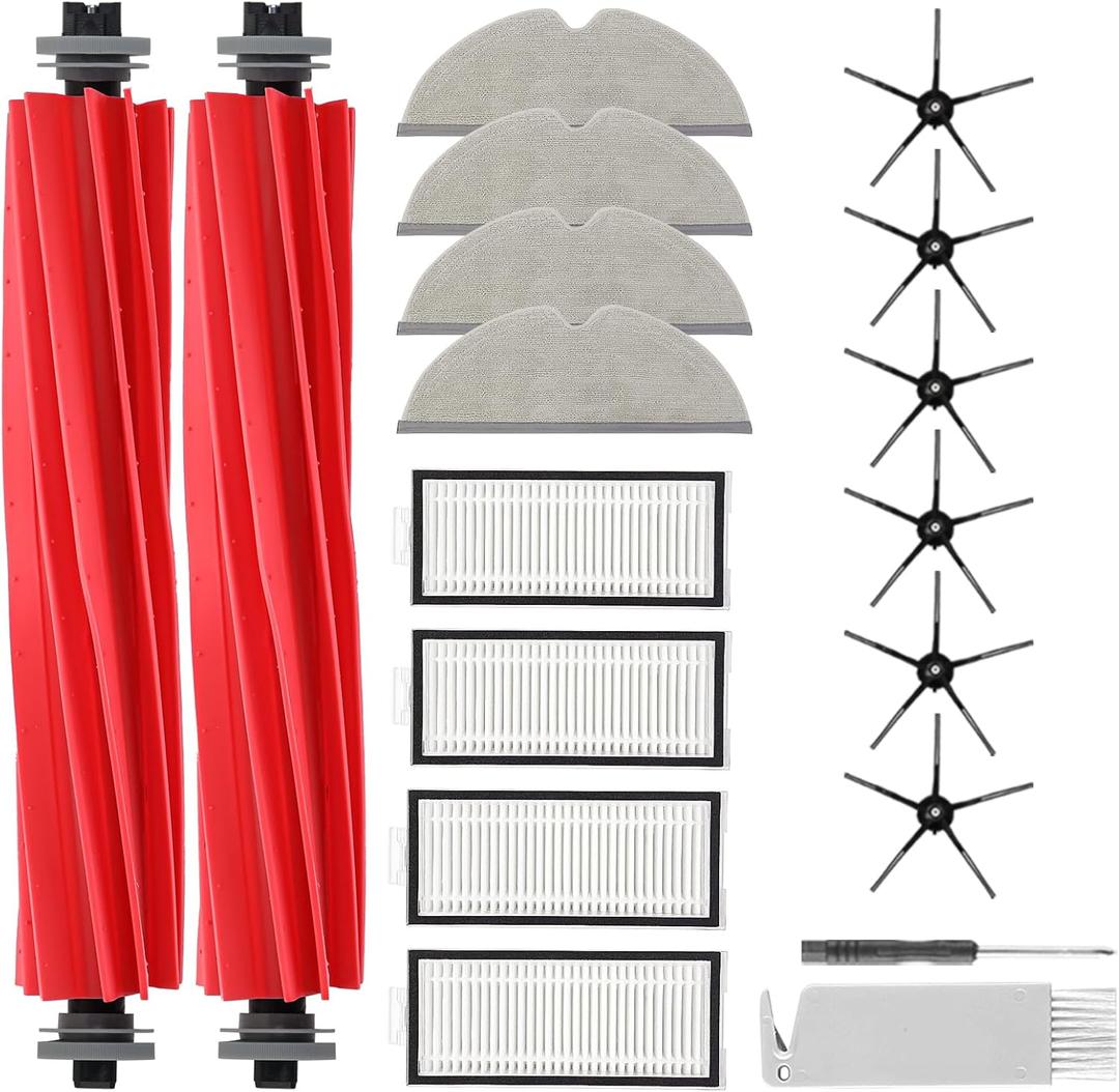 18Pcs Q7 Accessories Kit Replacement Compatible with Roborock Q7 / Q7+ / Q7 Max / Q7 Max+ Robot Vacuum, 2 Main Brush, 4 Mop Cloth Pads, 6 Side Brushes, 4 Washable Filter, 1 Tool (Not for Q7 M5)