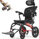 Reclining Lightweight Wheelchair for Adults & Seniors 28lb Foldable Travel Wheelchair with Adjustable 90-135 Backrest,Removable Headrest, Anti-Tip Wheels,330 lb Capacity