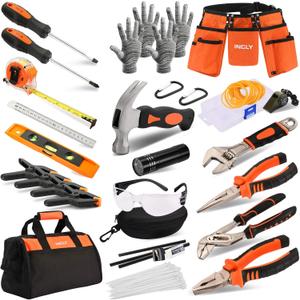 INCLY 95 PCS Kids Real Tool Set, Boys Small Real Hand Tools Kit, Children Construction Learning Tools Hammer Screwdriver for Home DIY Building and Woodworking,Come with Tool Belt & Bag
