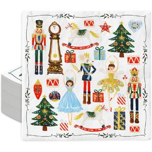 Generic AnyDesign 80Pcs Christmas Cocktail Napkins Watercolor Nutcracker Disposable Paper Napkins Beverage Napkins for Xmas Party Tableware Supplies