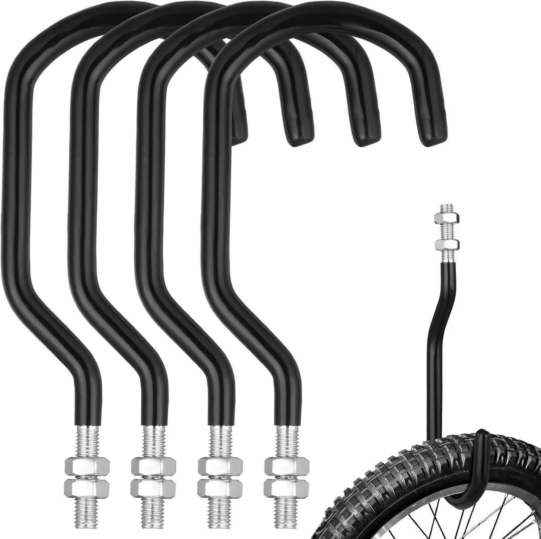4 Pcs Machine Thread Bicycle Storage Hook with Nut Heavy Duty Bike Hooks M10 x 1.5 Machine Threading Hook Rubber Coated Bicycle Hanger for Hanging Large Mountain Bike Tire (3.15 Inch,Black)