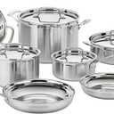 Cuisinart 12-Piece Cookware Set, MultiClad Pro Triple Ply Stainless Steel Cookware Set, Heat Surround Technology, Cool Grip Stick Handles, Oven Safe Up to 500°F, MCPS-12N, Silver