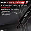 Rear Power Liftgate Struts Support for 2021-2022 Toyota Sienna 2.5L Minivan, Replace OEM 68920-08010 68910-08030, Left & Right Rear Trunk Hatch Tailgate Lift Supports (1 Pair)