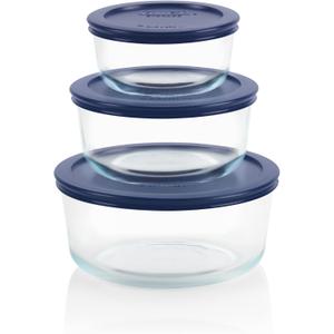 Pyrex Simply Store (3-Pack) Glass Food Storage Containers Set, (2, 4 & 7 Cup) Meal Prep Containers With Plastic BPA-Free Lids, Dishwasher & Microwave Safe