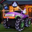 GOOSH 8 FT Long Halloween Inflatables Monster Truck Outdoor Decorations Blow Up Yard Cute Ghost with Pumpkin on Truck Car with Built-in LEDs for Garden Lawn Indoor Party Decor