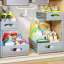 Under Sink Organizer, 2 Pack 2 Tier Pull Out Under Cabinet Organizer Shelf with Pad for Framed Cabinets, Metal Slide Out Under Sink Storage, Mesh Sliding Drawers for Kitchen Bathroom Laundry, Grey