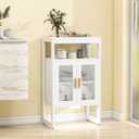 Bathroom Floor Storage Cabinet Freestanding Organizer with Sensor Light & Acrylic Doors for Bathroom, Home Office, Bedside, Sofa Side Table, 11.61"D x 25"W x 35.43"H