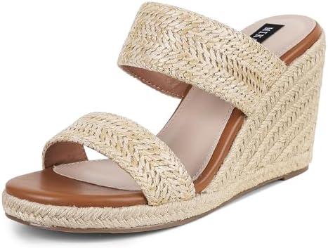 mikarka Slip On Wedge Sandals for Women Open Toe Espadrilles Platform Slides Dressy High Heel Beach Summer Sandal Comfortable Wedges Shoe Mules, Size 8