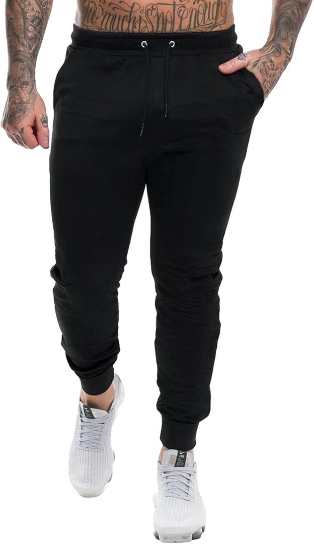 A WATERWANG Men's Slim Jogger Pants, Tapered Athletic Sweatpants for Jogging Running Exercise Gym Workout L Black