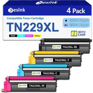 TN229XL Toner Cartridges High Yield Replacement for Brother TN229 XL TN-229XL Compatible for MFC-L3780CDW MFC-L3765CDW MFC-L3720CDW HL-L3280CDW HL-L3220CDW HL-L3300CDW Printer(4 Pack, Tri-Color)