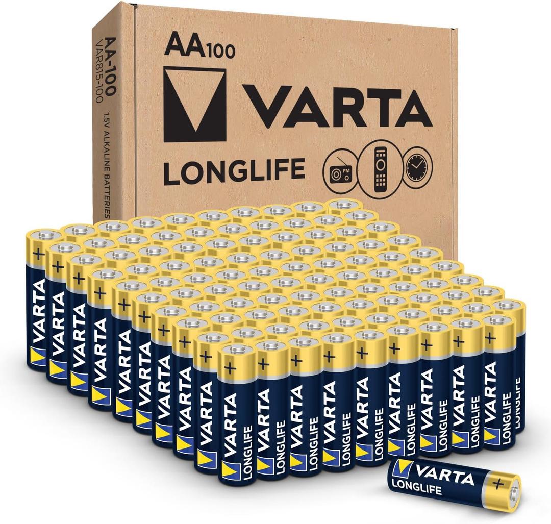 Varta Longlife AA Batteries (100 Pack), Alkaline Double A Battery