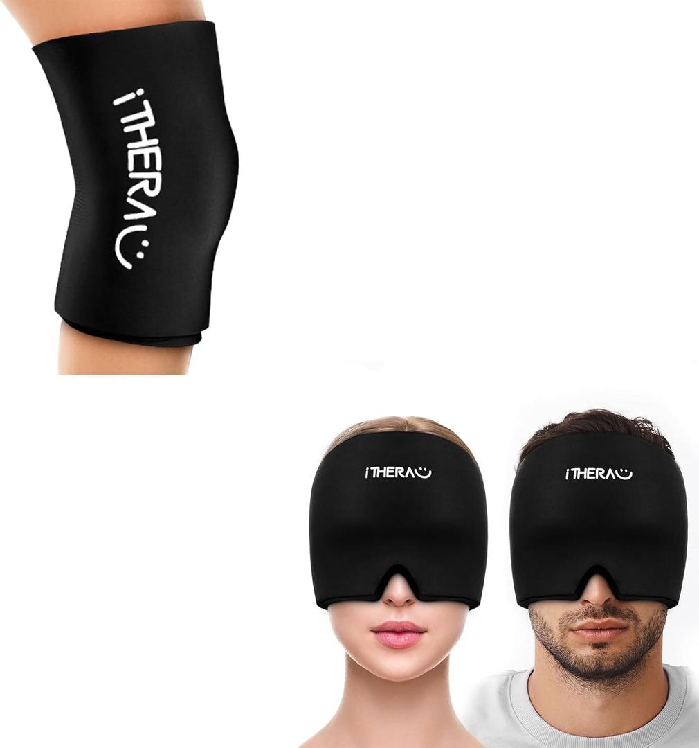 iTHERAU Migraine Relief Cap 2 Pack & Knee Ice Pack Wrap