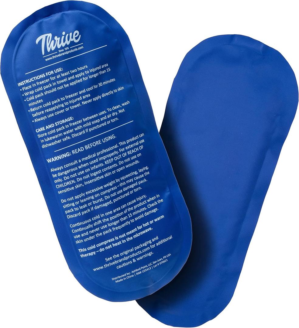 Thrive Reusable Ice Packs for Injuries - Long-Lasting Gel Ice Pack - Neck & Knee Gel Wraps - Cold Compresses for Injuries & Back Pain Relief - Regular 2-Count, Light Blue