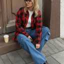 MANGOPOP Year-Round Flannel Shirt for Women - Lightweight Oversized Long Sleeve Button Down Plaid for Effortless Layering (Red, M)