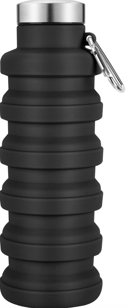 Collapsible Water Bottles 17oz, Portable Leak-Proof Travel Water Bottle, Reusable BPA Free Silicone Foldable Water Bottle with Carabiner for Gym, Traveling, Camping, Hiking, Sports(Black+Blue)