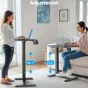 HUANUO 32Inch Bedside Table with Wheels, Height-Adjustable Rolling Computer Cart, Overbed Table with Cup Holder, Pneumatic Laptop Standing Desk for Home Office, Black