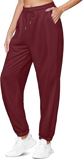 Women's High Waist Baggy Sweatpants Lounge Drawstring Workout Pants with Pockets Sweats for Women Running Joggers Wine Red