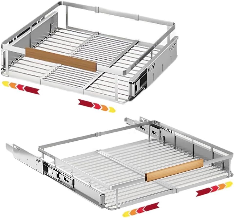 2 Pack Expandable Pull Out Cabinet OrganizerSide Mounting 16.3~26.3"x17.3"Cabinet Pull Out Shelves, Expandable Slide Out Spice Rack for Kitchen Bathroom Office
