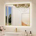 TokeShimi 40"x 32" Bathroom Mirror Backlit with Gold Frame, Dimmable Backlight LED Lighted Vanity Mirror with Shatter-Proof, Memory, 3 Colors, Anti-Fog Mirror with HD Tempered Glass