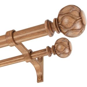 Double Curtain Rods 72-144”(6-12 Feet) for Windows, Fumlyate 1 Inch Diameter Front and 5/8 Inch Back Drapery Rod with Solid Aluminum Brackets, Heavy Duty Telescoping Dual Curtains Poles, Wood Grain