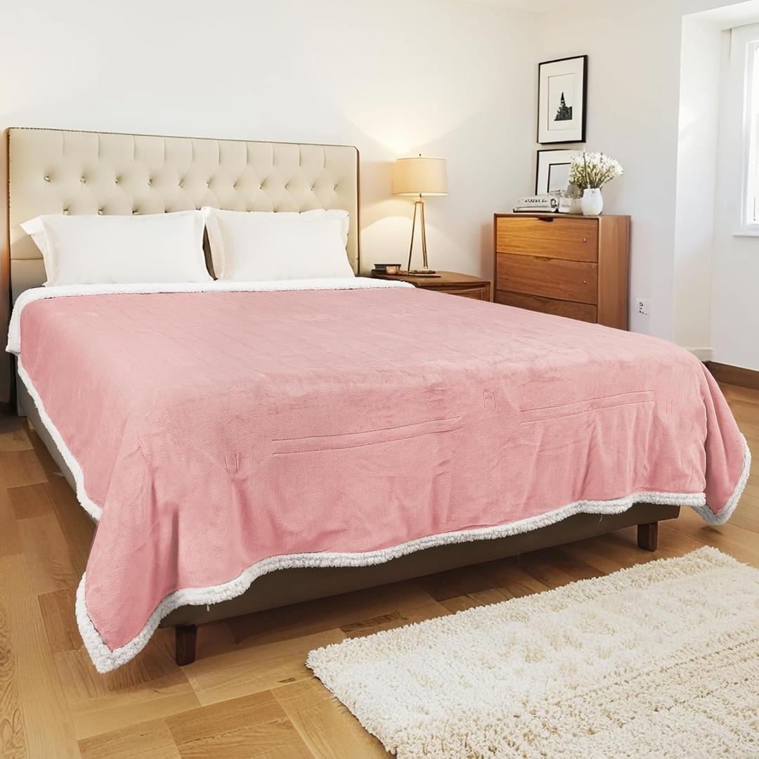 Electric Heated Blanket Twin Size 62x84 Inch - Super Soft Flannel, 10 Heat Settings, 1-12H Auto Shut Off, Machine Washable, Safe for Overnight Use (Light Pink)