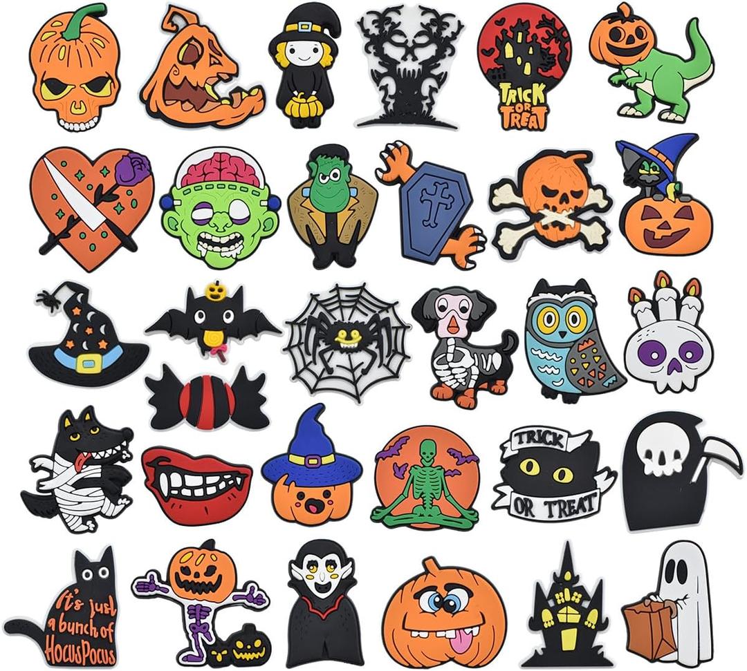 48 PCS Horror Shoe Charms, Goth Shoes Charm Skull Shoe Decoration For Clogs Sandals, Halloween Themed Shoe Accessories Charms For Teens Kids Adults Birthday Party Favors (Cartoon)